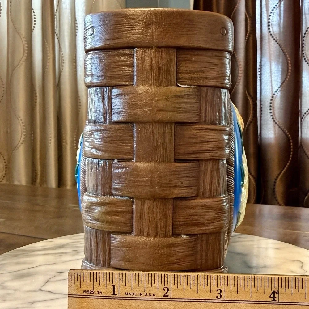 VTG 70s Ceramic Floral Basket Weave Planter Removable Daisy Sides Boho‎ Country